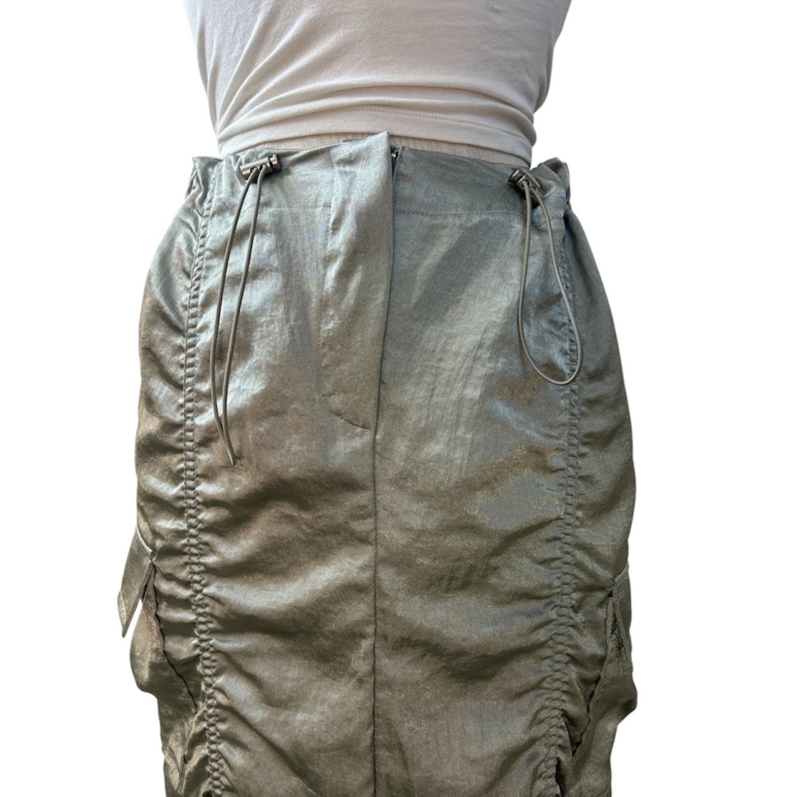 The Nkc Store Bernadette Cargo Satin Skirt Silver Sager Y2k Gorpcore One Size — image 6 of 8